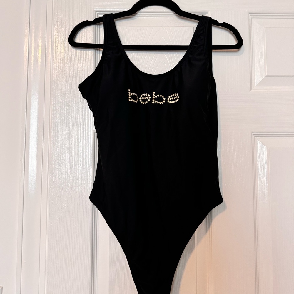Black Bebe Rhinestone One-piece bathing suit